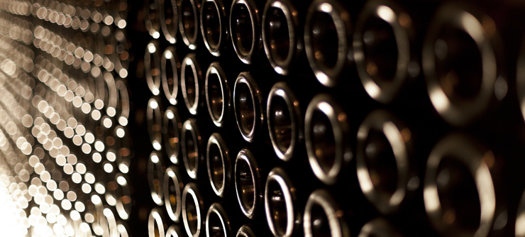 wine bottles of Bourgogne in a Bourgogne wine cellar