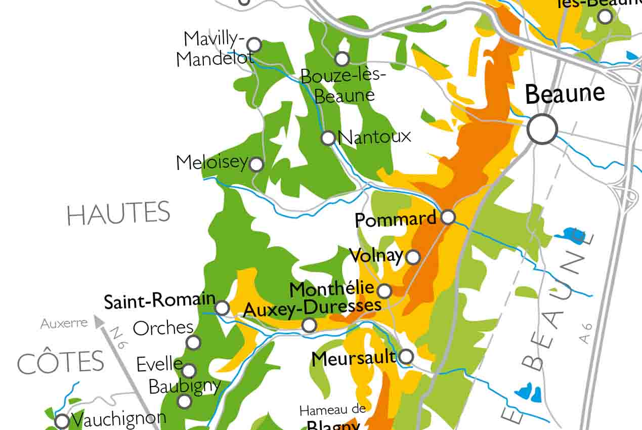 Map of the Côte de Beaune and Hautes Côtes de Beaune