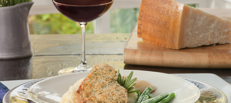 Parmigiano-Reggiano cheese,, Brioche and Herb Crusted Pork Chops