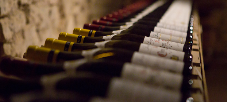 wine bottles of Bourgogne lined up