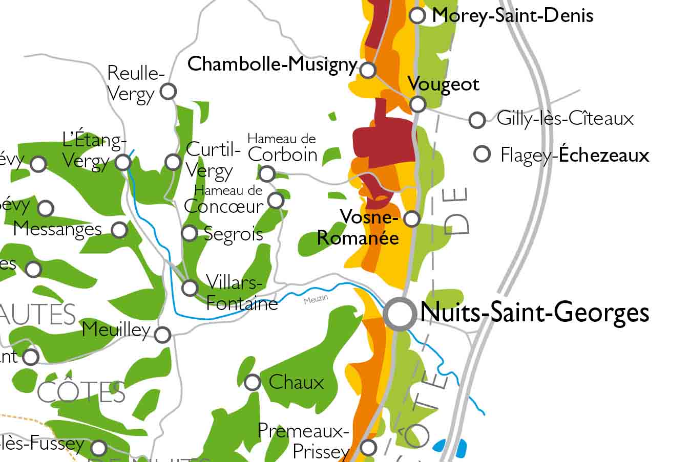 Map of the Côte de Nuits and Hautes Côtes de Nuits