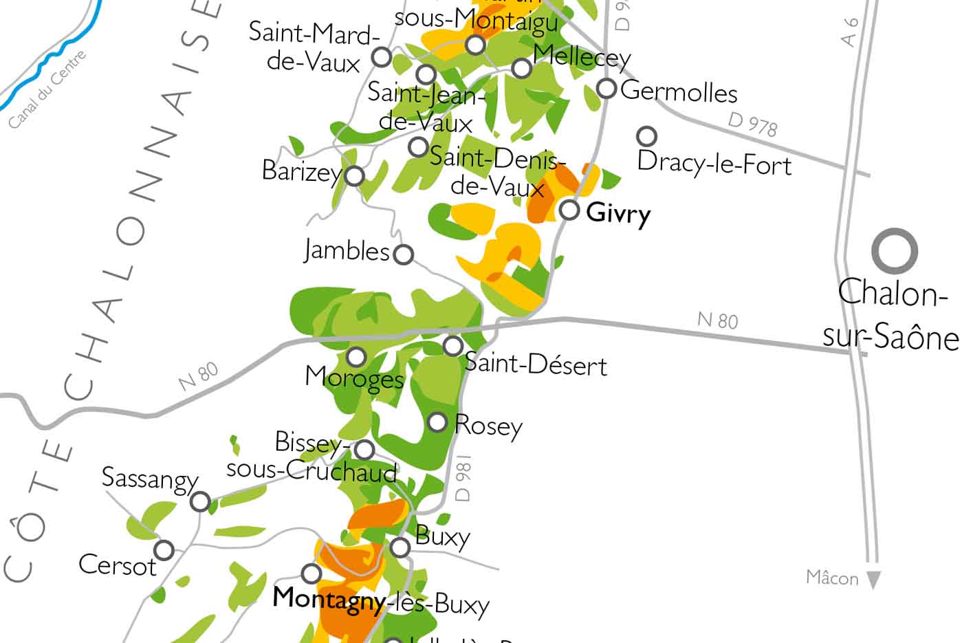 Map of the Côte Chalonnaise and the Couchois