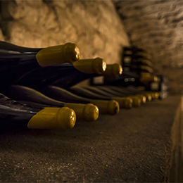old vintage bottles of Bourgogne in a Bourgogne cellar